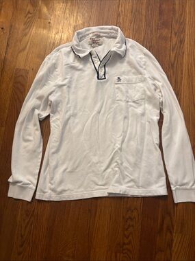 Original Penguin White Long-Sleeve Polo with Navy Trim